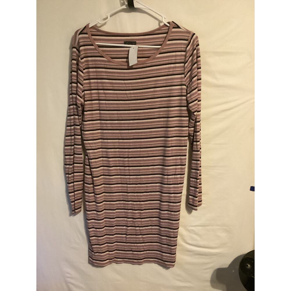 2183 Wild Fable Women Long Sleeve Round Neck Knit Mini Body Con Dress Pink Large